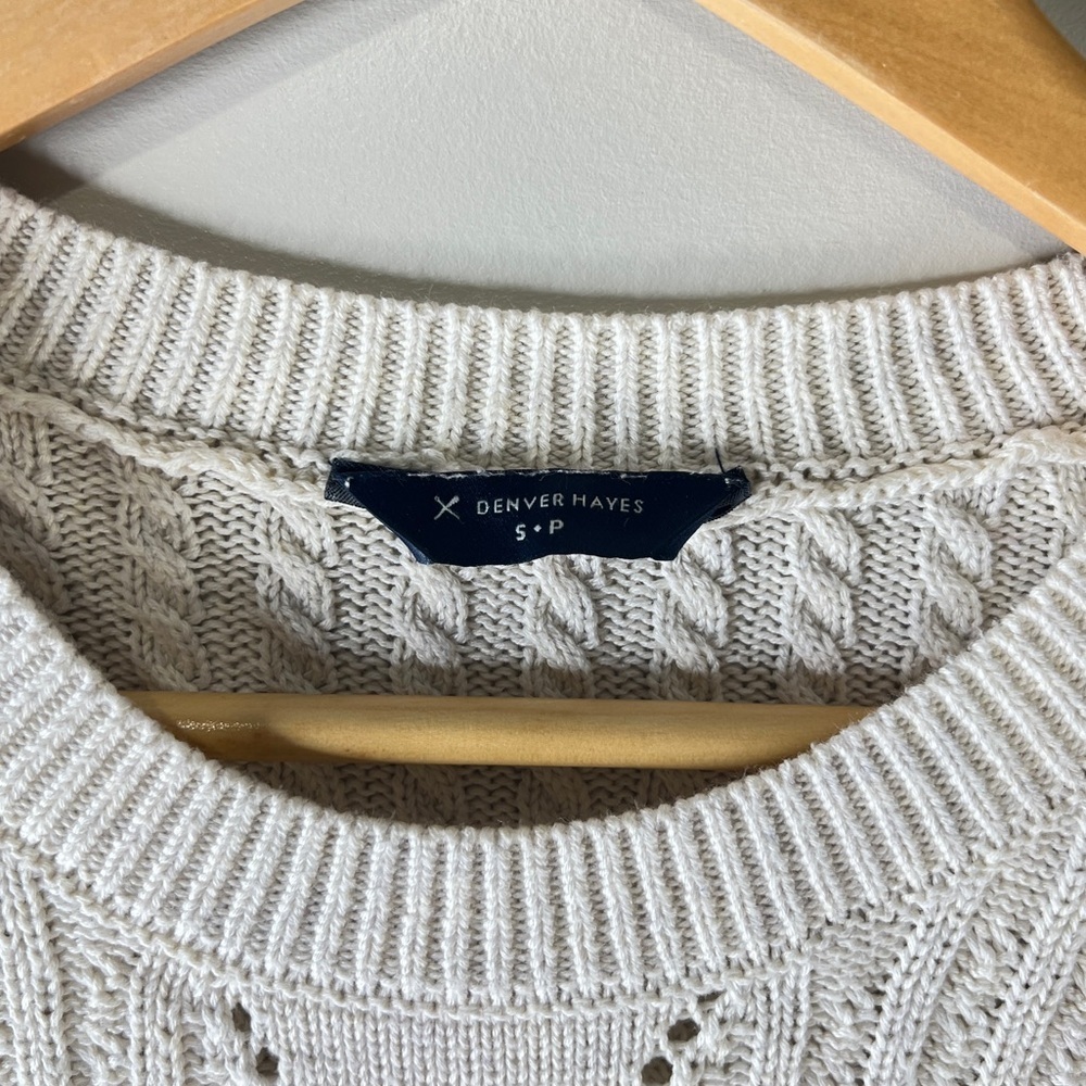 Denver Hayes Cable Knit Pullover Sweater Ivory Size Small Casual Boho Western - Picture 3 of 10